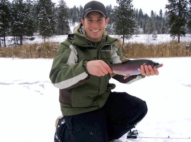 Ice fishing for rainbow trout using weed lines