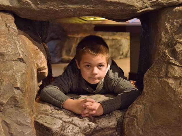 078 - Replica tunnel in museum with 10 year old Harrison Verstrate from Peoria, Az photo Dennis Begin.JPG