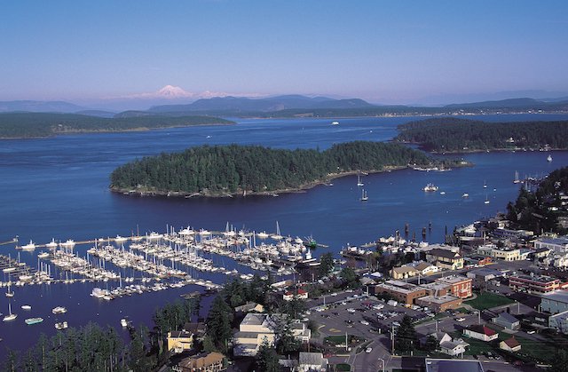 An aerial view of Friday Harbor in the San Juan Islands.