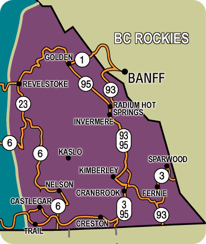 map of kootenay rockies