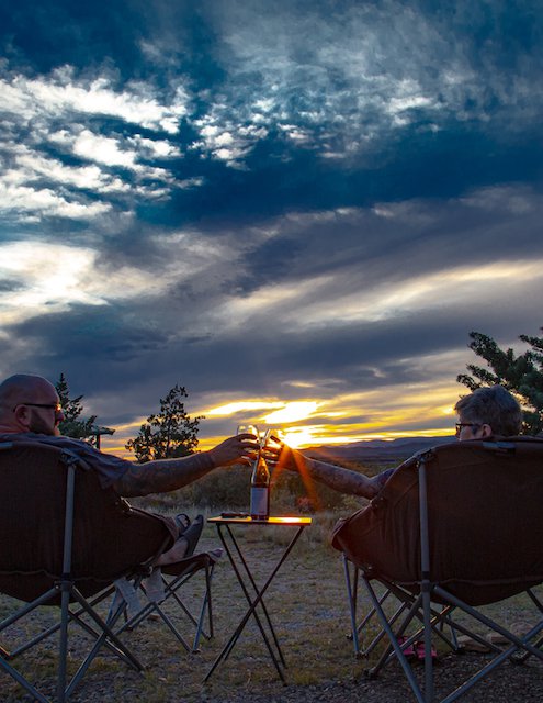 One of the many reasons we decided to full time RV was to spend exclusive time together as a couple. Toasting the sunset at Valley of Fires BLM area in NM while drinking wine we purchased in WA.jpg