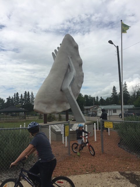 8 On the route to Meadow Lake this public art in Glendon AB won the 'Quirky Award' of the trip. The giant perogy on Pyrogy Dr N.JPG