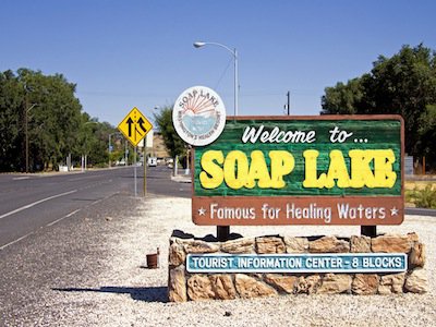 Welcome signs in  the City of Soap Lake